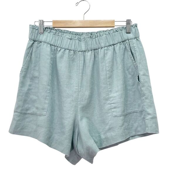 Abercrombie & Fitch Linen Blend Pull-On Shorts Blue/Green High Rise Size Large - Picture 10 of 11
